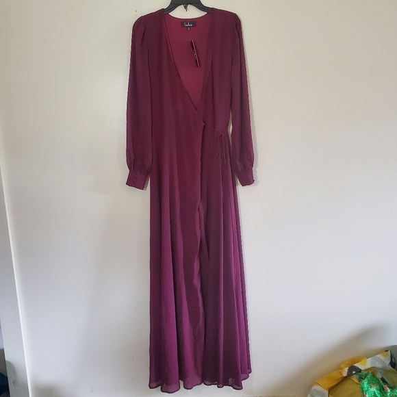 NWT Lulu's Plum My Whole Heart Wrap Dress Maxi Long Sleeve Sheer Size Medium - Picture 2 of 11